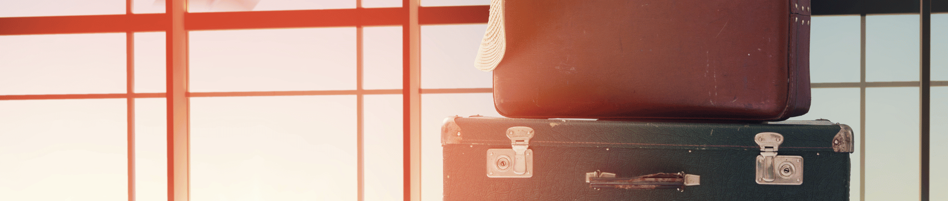 Vintage leather suitcase and travel accessories for international travel health preparation