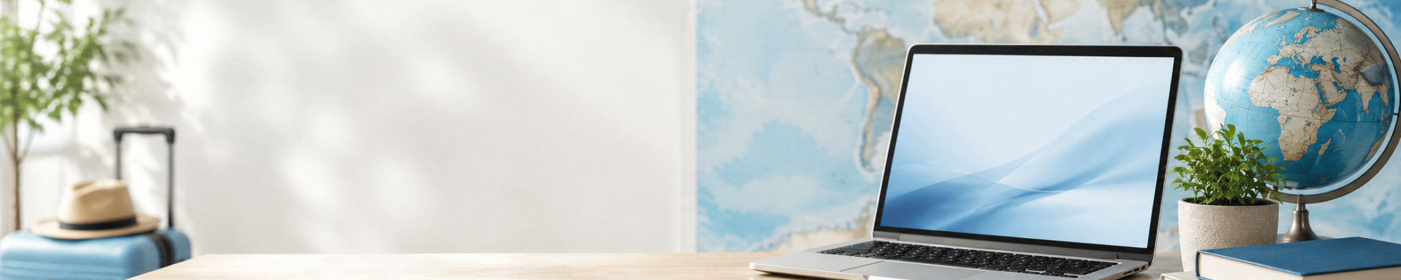 Laptop and stethoscope on a desk representing travel health knowledge and resources