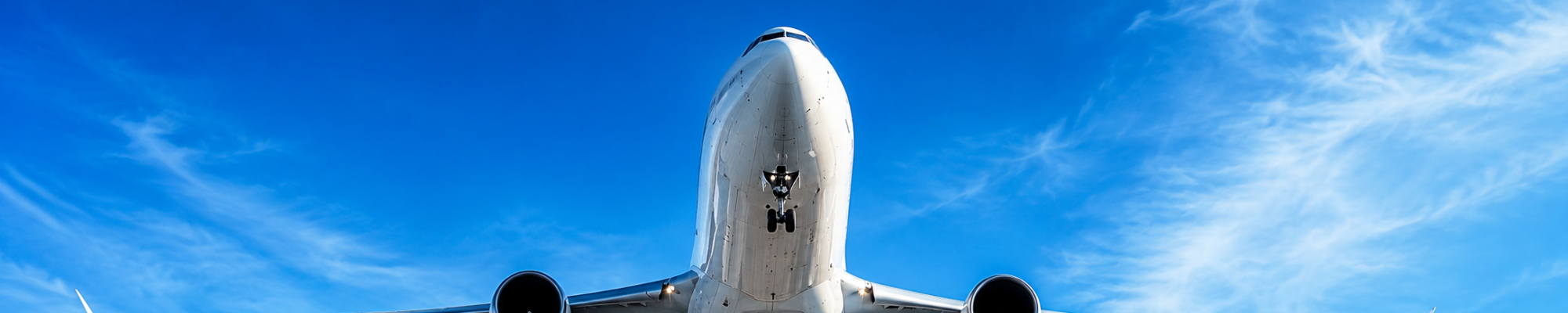 Commercial airplane flying through clear blue skies representing travel health services